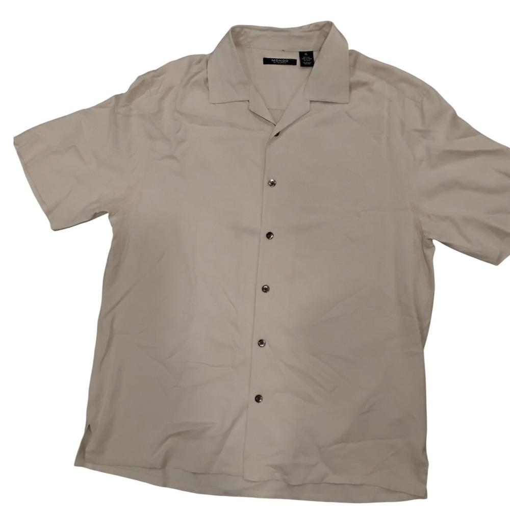 Mondo Di Marco Mens XL Silk Paisley Camp Collar Shirt Short Sleeve Cream Ivory